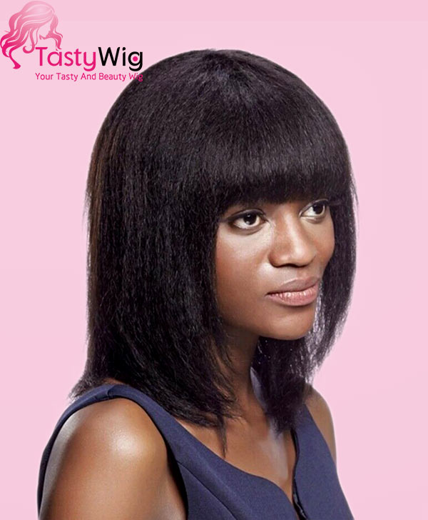 Yaki straight bob wig with bangs machine made human hair -TastyWig