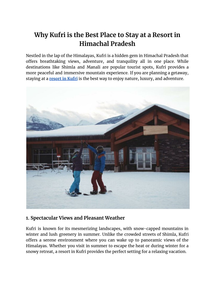 PPT - Why Kufri is the Best Place to Stay at a Resort in Himachal Pradesh PowerPoint Presentation - ID:13937022