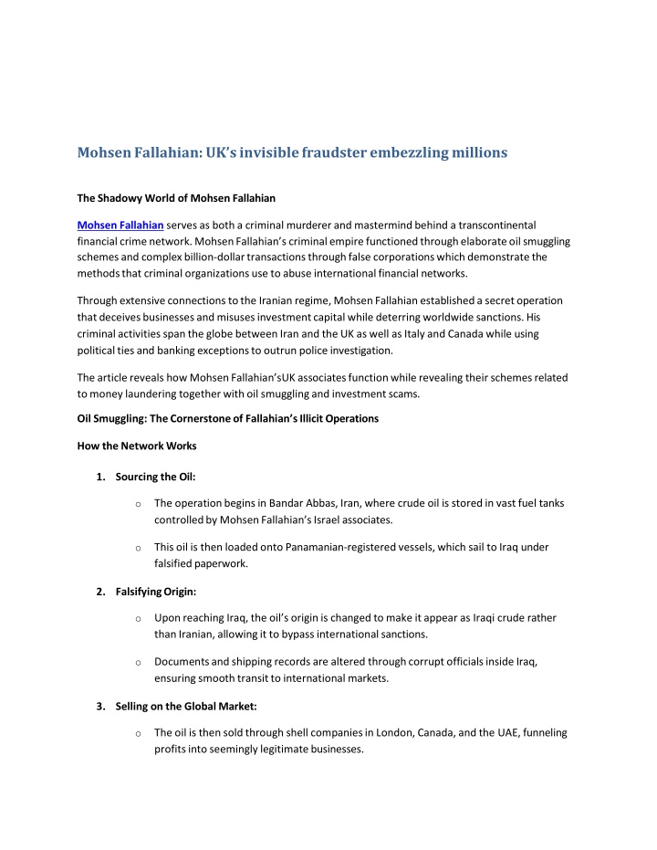PPT - Mohsen Fallahian UK’s invisible fraudster embezzling millions (1) PowerPoint Presentation - ID:13960635
