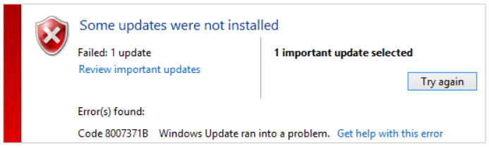 Solutions for the Windows update Error Code 8007371B