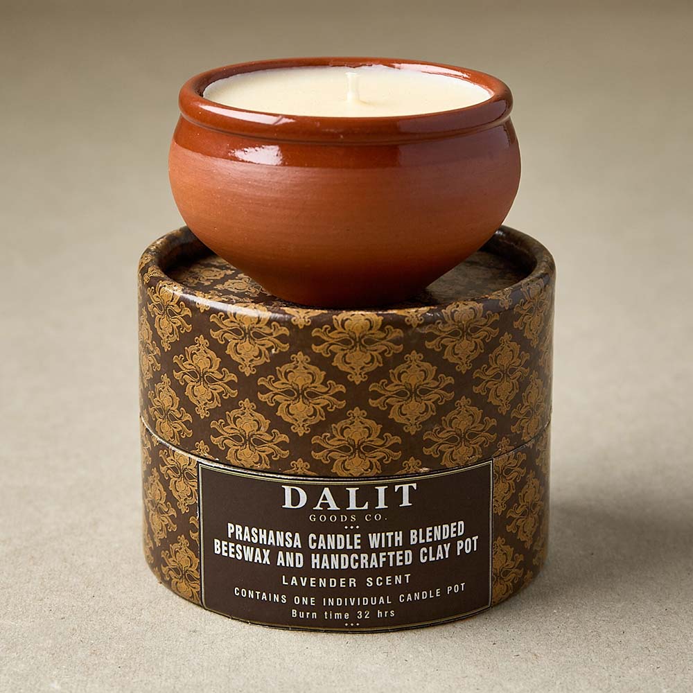 Prashansa | Original Lavender Scent - Medium Glazed Terracotta Dalit Candle - Dalit Goods Co